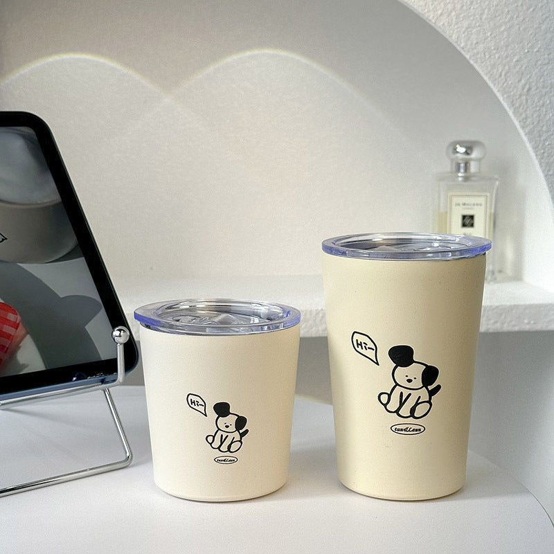 Insulated Ladies Drinking Cup with Dog Design Double Wall Leak-Proof Lid Durable Plastic