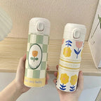 Women Stainless Steel Insulated Water Bottle 12-Hour Temperature Retention Floral Design Leak-Proof Lid