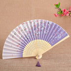 Ladies Handcrafted Bamboo Fan Floral Print Elegant Portable Accessory