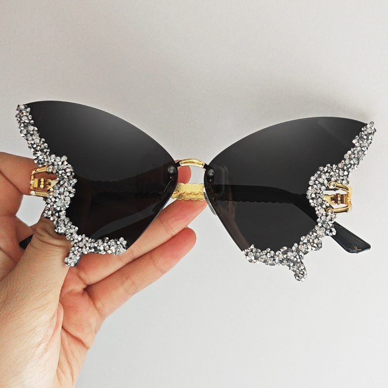 Women’s Butterfly Sunglasses with Sparkling Stones Green Accents UV Protection Lightweight