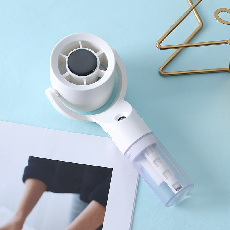Portable Hand Fan with Integrated Spray Container and 3 Speed Settings