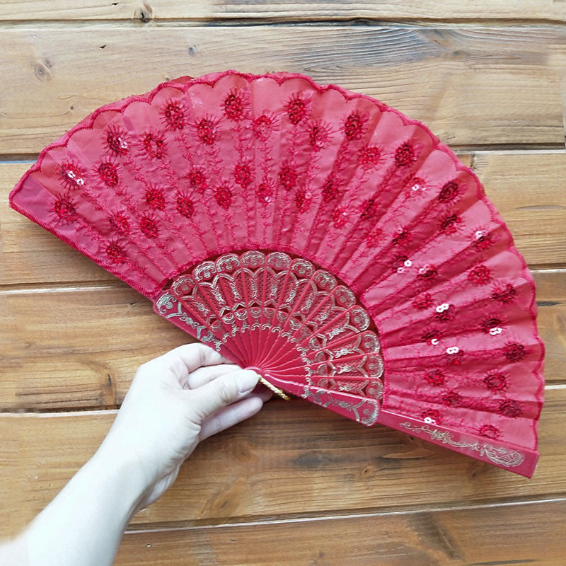 Handcrafted Ladies Fan with Exquisite Embroidery Lightweight Fabric Cooling Accessory