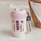 Insulated Coffee Mug for Women Double-Walled Spill-Proof Travel Mug with Lid and Carry Strap Black Silver
