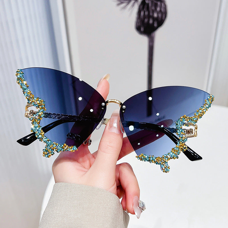 Women’s Butterfly Sunglasses with Sparkling Stones Green Accents UV Protection Lightweight