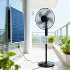Solar Powered Adjustable Height Stand Fan Quiet Operation Indoor Outdoor Use