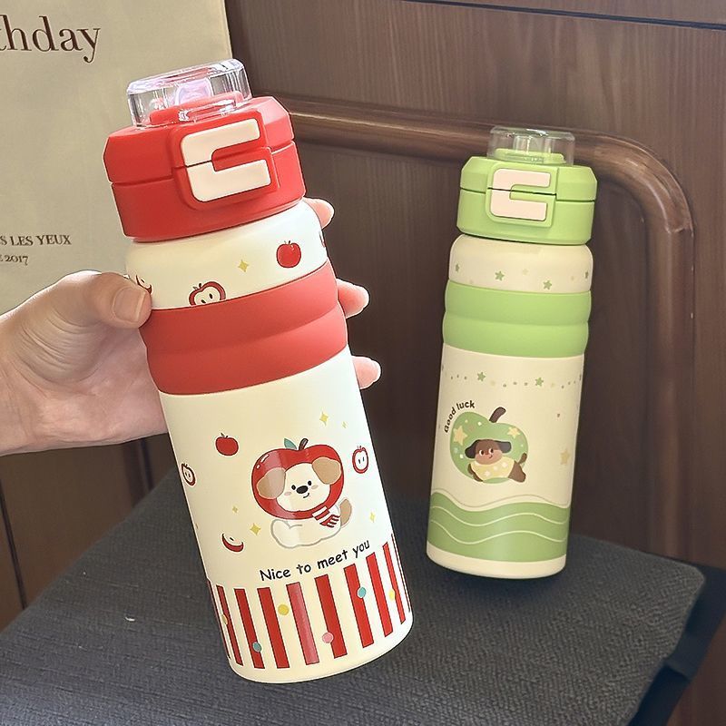 Insulated Water Bottle with Leak-Proof Flip Lid BPA-Free Plastic Cute Dog Design for Women