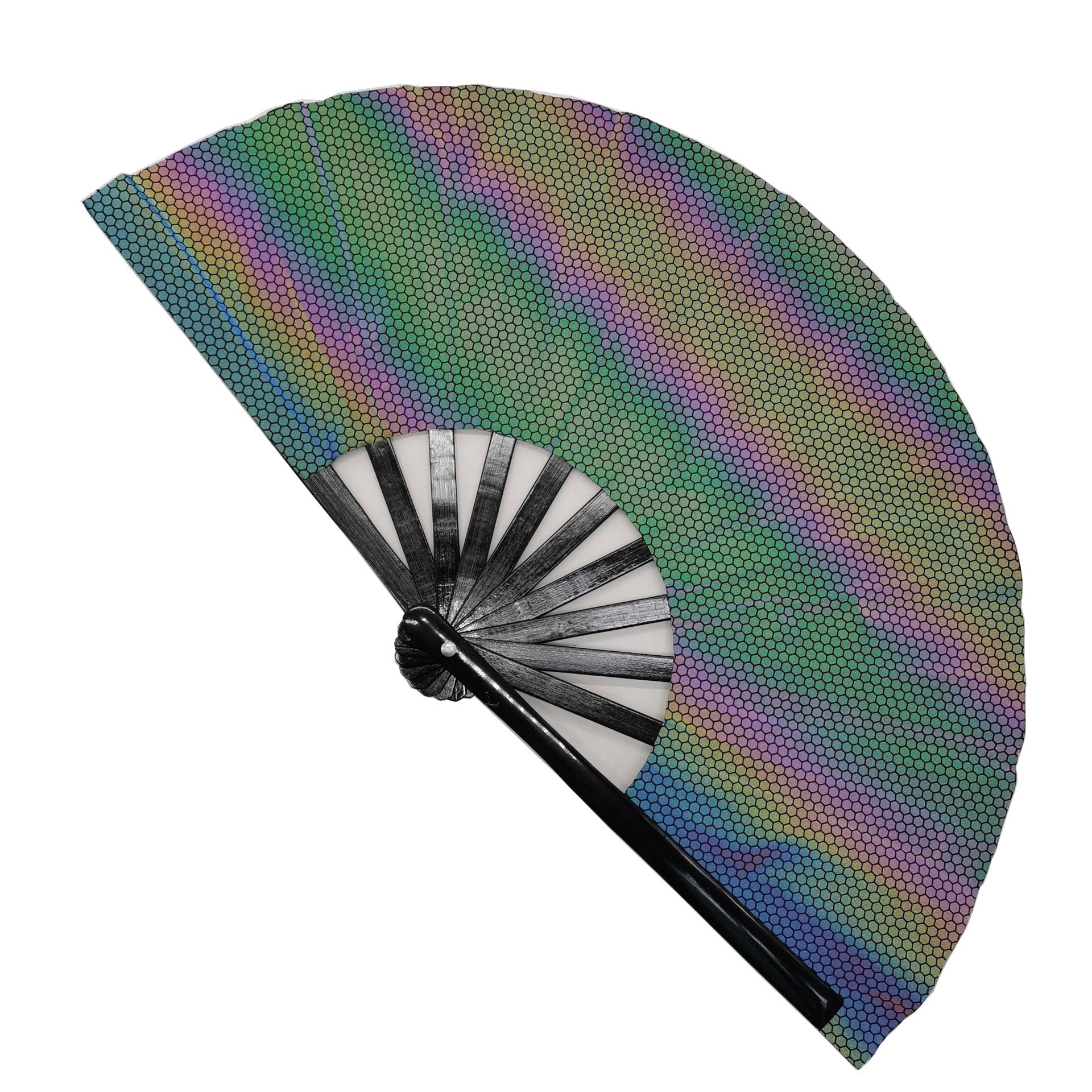 Ladies Fan Lightweight Fabric Colorful Geometric Design Portable Handheld