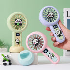 Portable Handheld Fan Panda Design Digital Speed Display Battery Powered
