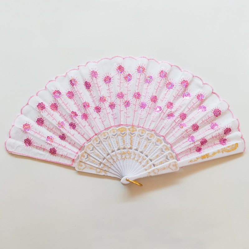 Women's Lace Fan High-Quality Breathable Fabric Artistic Floral Motifs