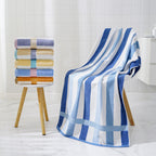 Ladies Cotton Towel Soft Striped Blue and White Bathroom Beach Gym Towel