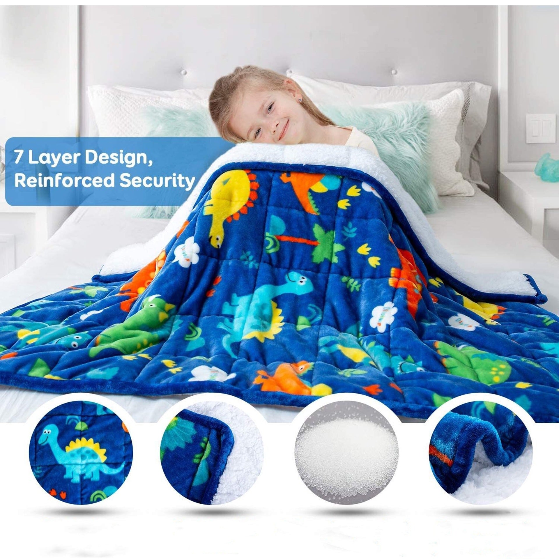 Children's Blanket Cotton Dinosaur Design Blue Cozy Bed Throw