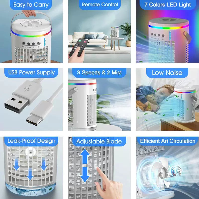 Portable Evaporative Air Cooler USB Powered Compact Personal Fan with Remote and LED Mood Light