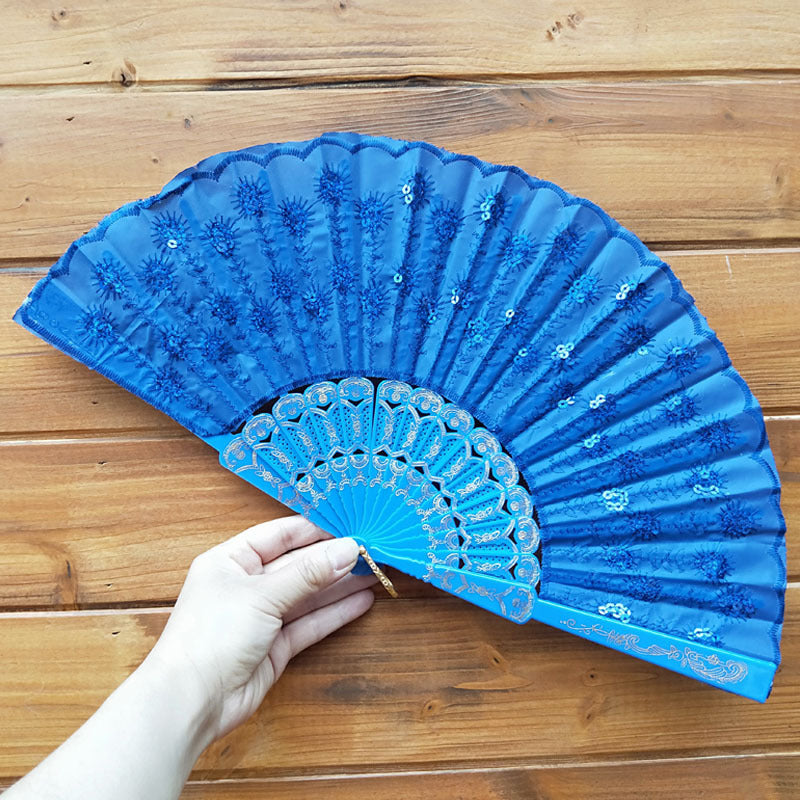 Women's Lace Fan High-Quality Breathable Fabric Artistic Floral Motifs