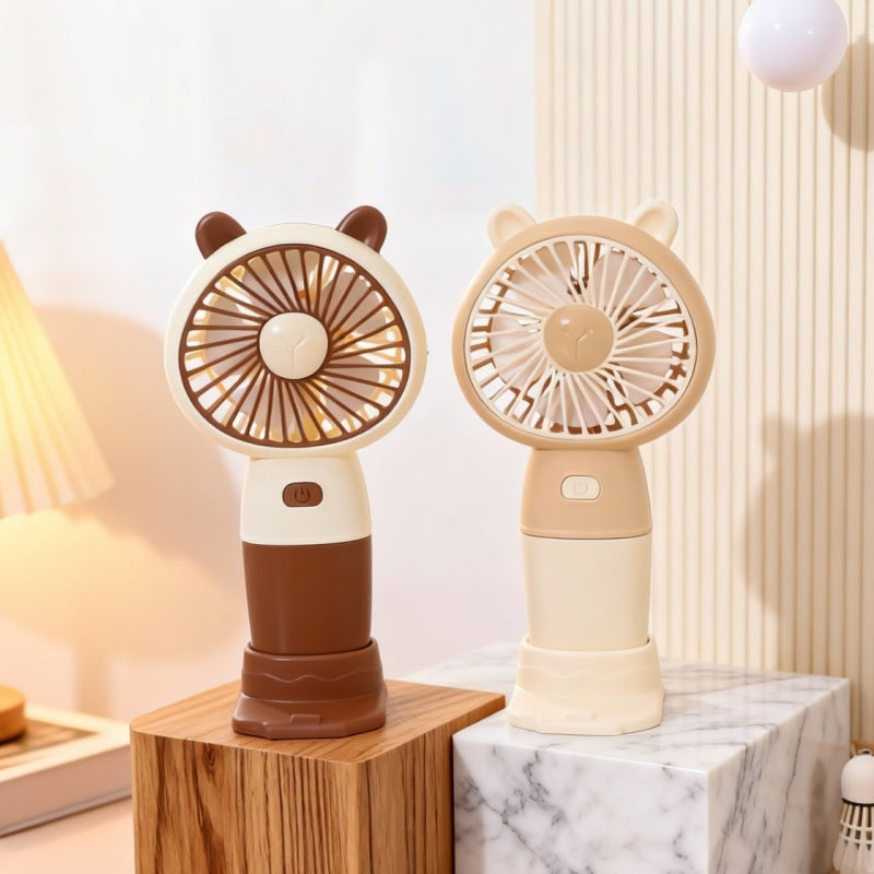Portable USB Hand Fan for Women with LED Lighting and Cute Animal Design Lightweight Rechargeable