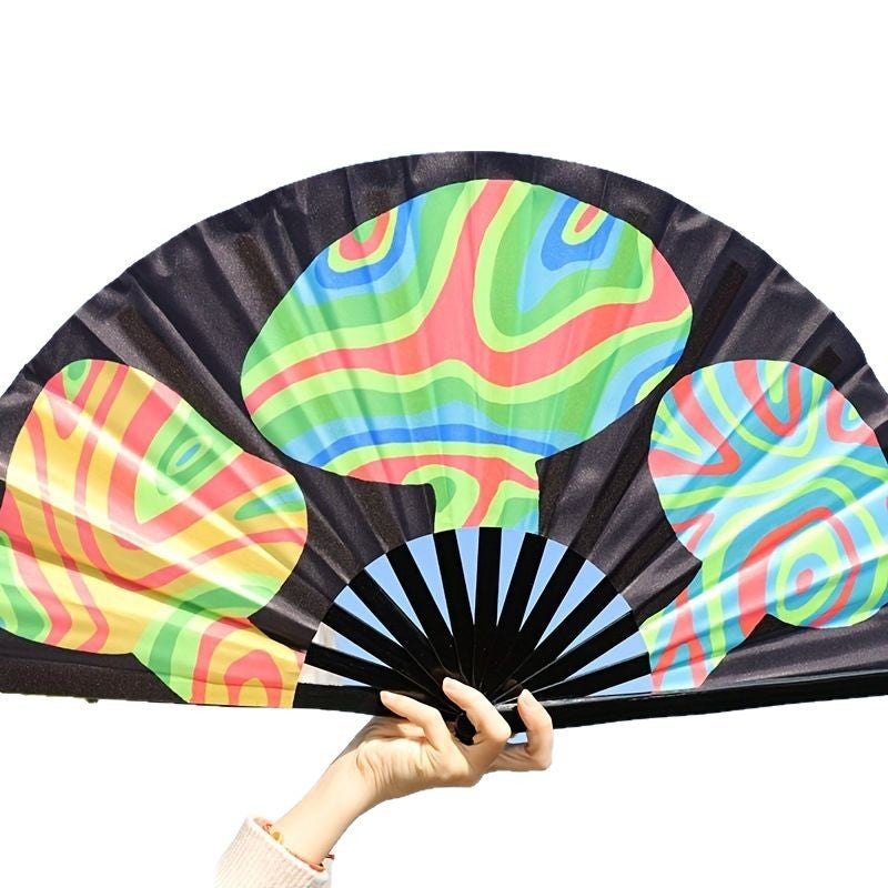 Ladies Folding Fan Colorful Butterfly and Lip Print Motif Lightweight Accessory