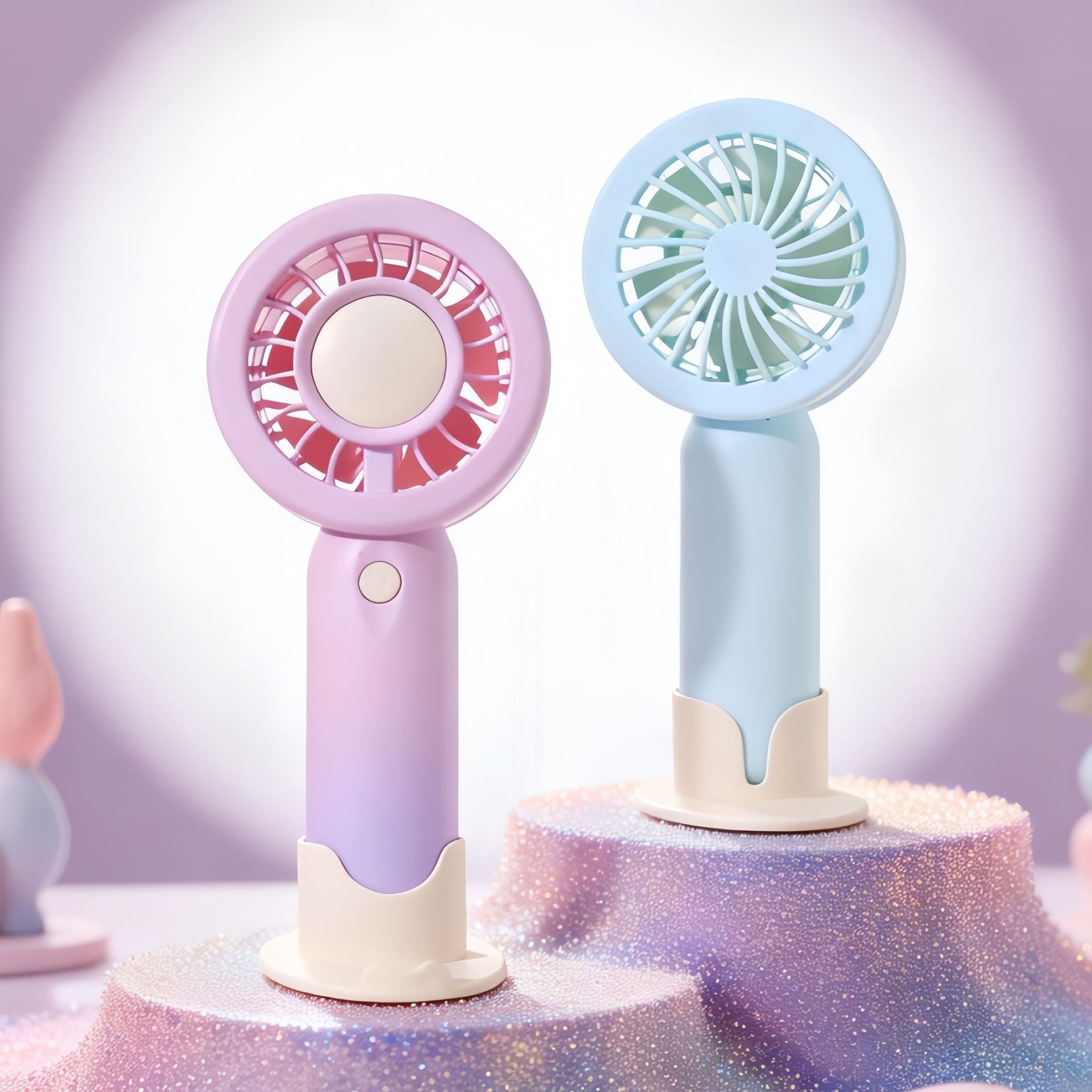 Women Portable Mini Fan with LED Light USB Rechargeable Compact Handheld Fan