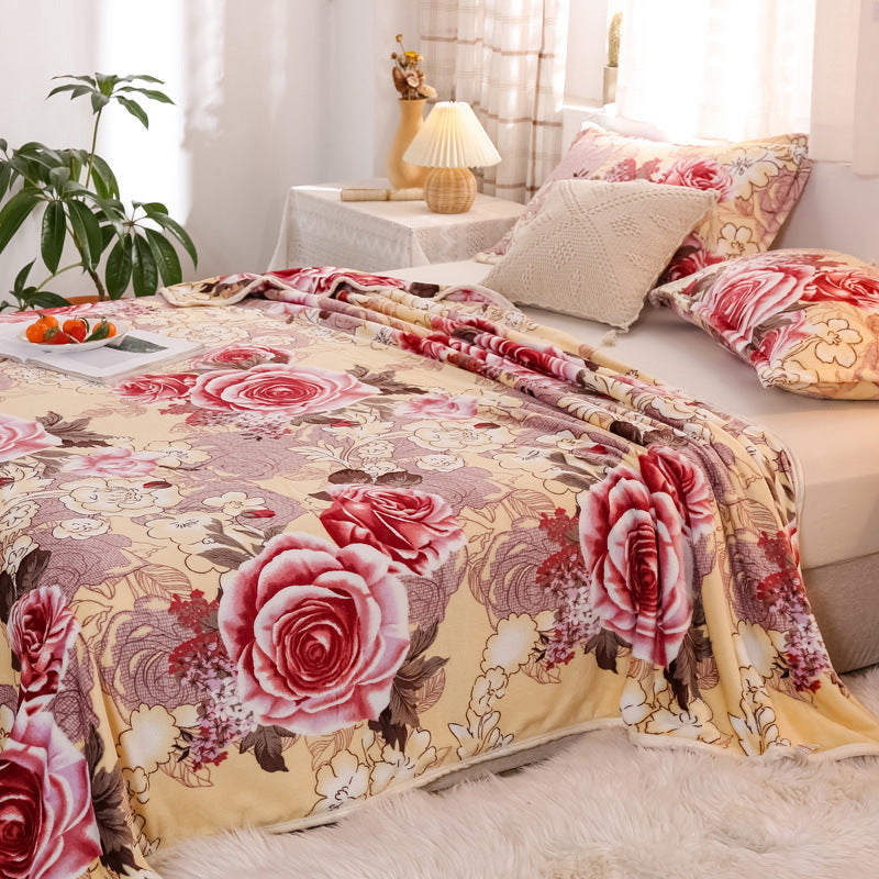 Ladies Fleece Blanket Soft Warm Floral Pattern Cozy Throw Blanket