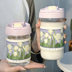 Ladies Insulated Drinking Cup with Floral Pattern Silicone Lid Flip-Top Spill Proof