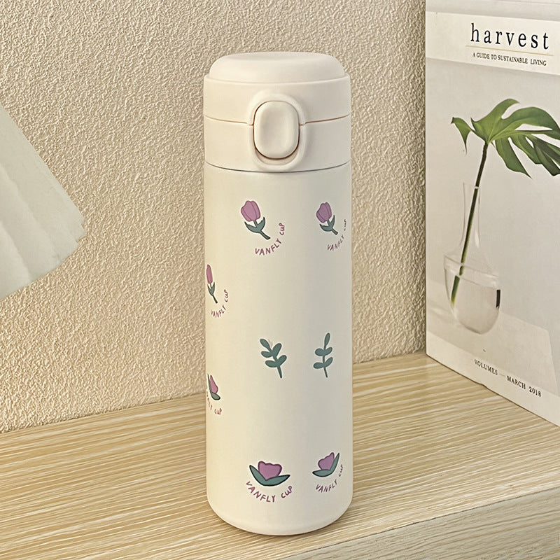 Women's Insulated Stainless Steel Water Bottle Leak-Proof Flip Top Floral Design