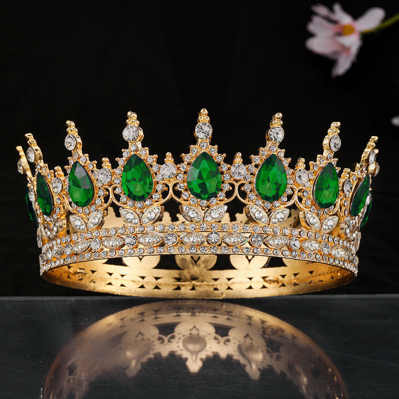 Women’s Crown with Green Gemstones Black Metal Elegant Floral Design