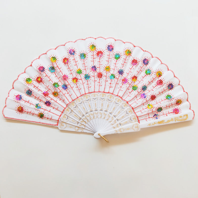 Handcrafted Ladies Fan with Exquisite Embroidery Lightweight Fabric Cooling Accessory