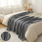 Bowlift Cotton Waffle Knit Throw Blanket Lightweight Breathable Cozy Bed Throw