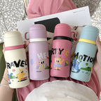 Women’s Stainless Steel Insulated Water Bottle with Colorful Animal Design Spill-Proof Lid