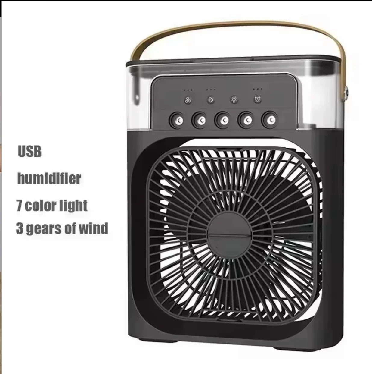 Portable USB Humidifying Fan with 3 Speeds and 7-Color LED Light Compact Moisturizing Desk Fan