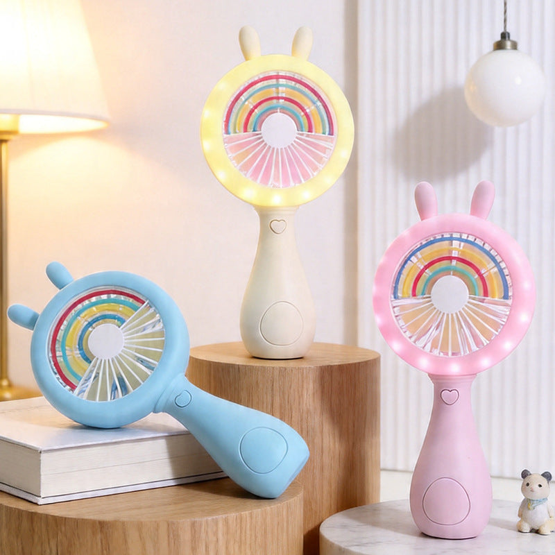 Women’s Handheld Fan with LED Lights Creative Cute Ear Design Rechargeable Portable