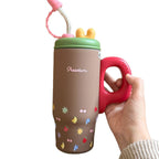 Women’s Multifunctional Drink Jug BPA-Free Floral Pattern Hot and Cold Beverage Pitcher with Handle