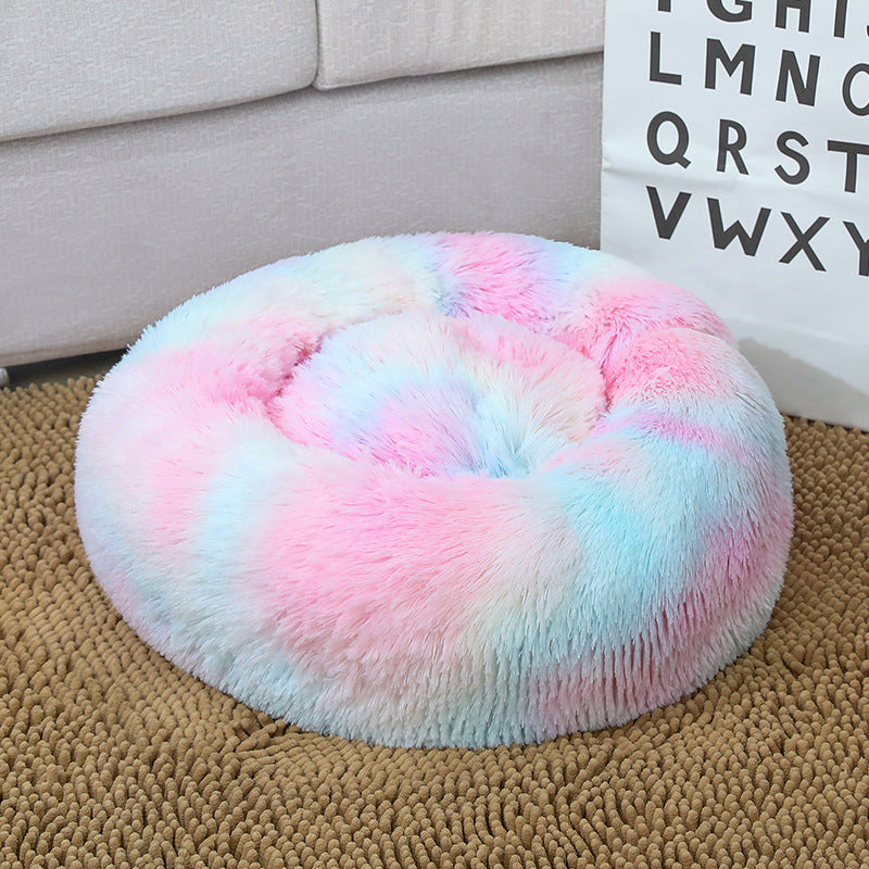 Round Plush Pet Bed Soft Cozy Non-Slip Bottom Washable for Cats and Small Dogs