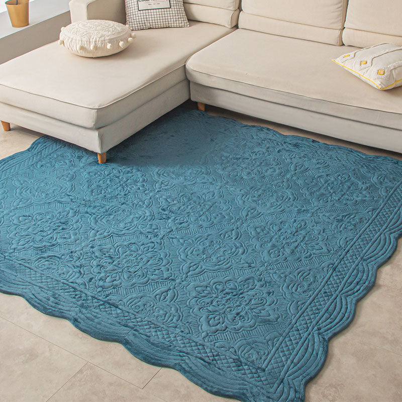 Decorative Living Room Rug Soft Microfiber Embossed Floral Non-Slip Backing
