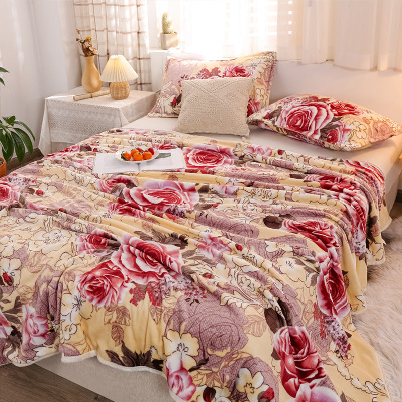 Ladies Fleece Blanket Soft Warm Floral Pattern Cozy Throw Blanket