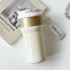 Insulated Coffee Mug for Women Double-Walled Spill-Proof Travel Mug with Lid and Carry Strap Black Silver