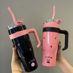Women's Insulated Water Bottle BPA-Free Plastic with Integrated Straw and Ergonomic Handle