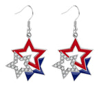 Women’s Patriotic Rhinestone Stars and Stripes Teardrop Dangle Earrings with Fishhook