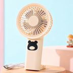 Women Portable Handheld Fan USB Rechargeable Mini Fan with Playful Bear Design Quiet Operation