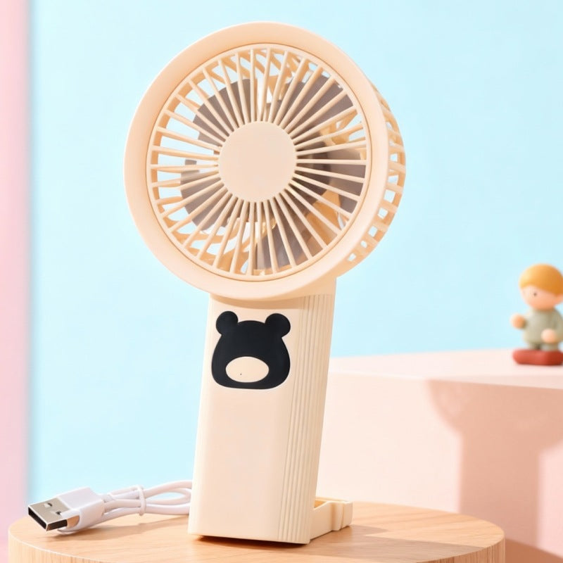Women Portable Handheld Fan USB Rechargeable Mini Fan with Playful Bear Design Quiet Operation