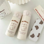 Insulated Stainless Steel Water Bottle with Cute Bear Design Leak-Proof Flip Lid for Hot and Cold Drinks