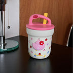 Unisex BPA-Free Plastic Drinking Cup with Lid and Straw Colorful Fruity Design Spill-Proof