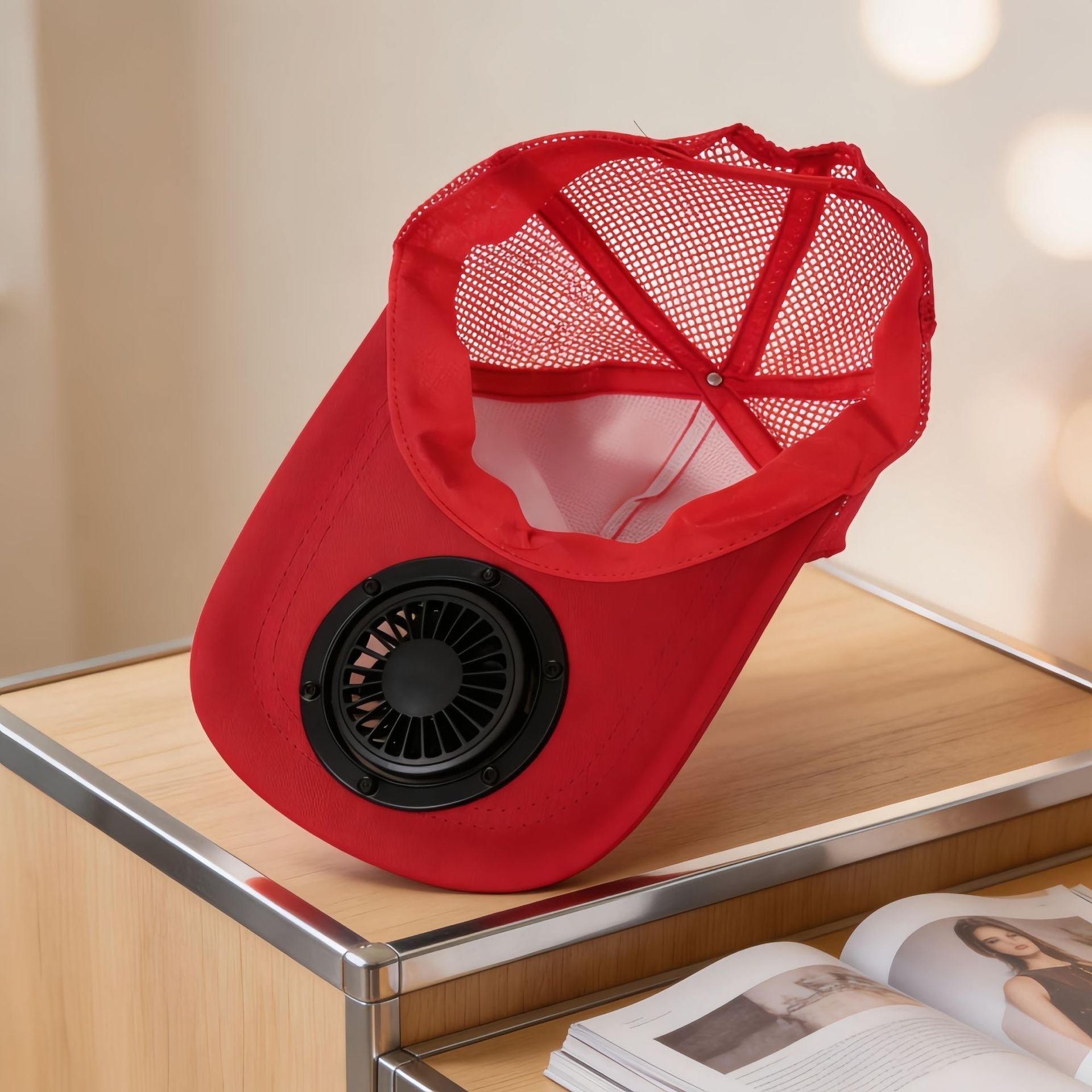 Ladies Cooling Cap with Integrated Solar Fan Breathable Mesh USB Rechargeable Lightweight