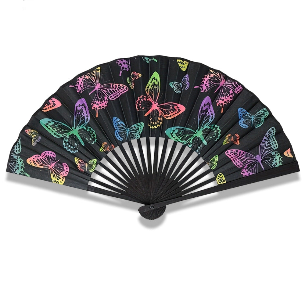 Women's Folding Hand Fan Lightweight Portable Butterfly Design Black