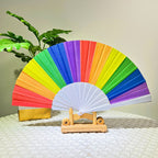 Ladies Rainbow Fan Lightweight Paper Folding Fan with Wooden Handle