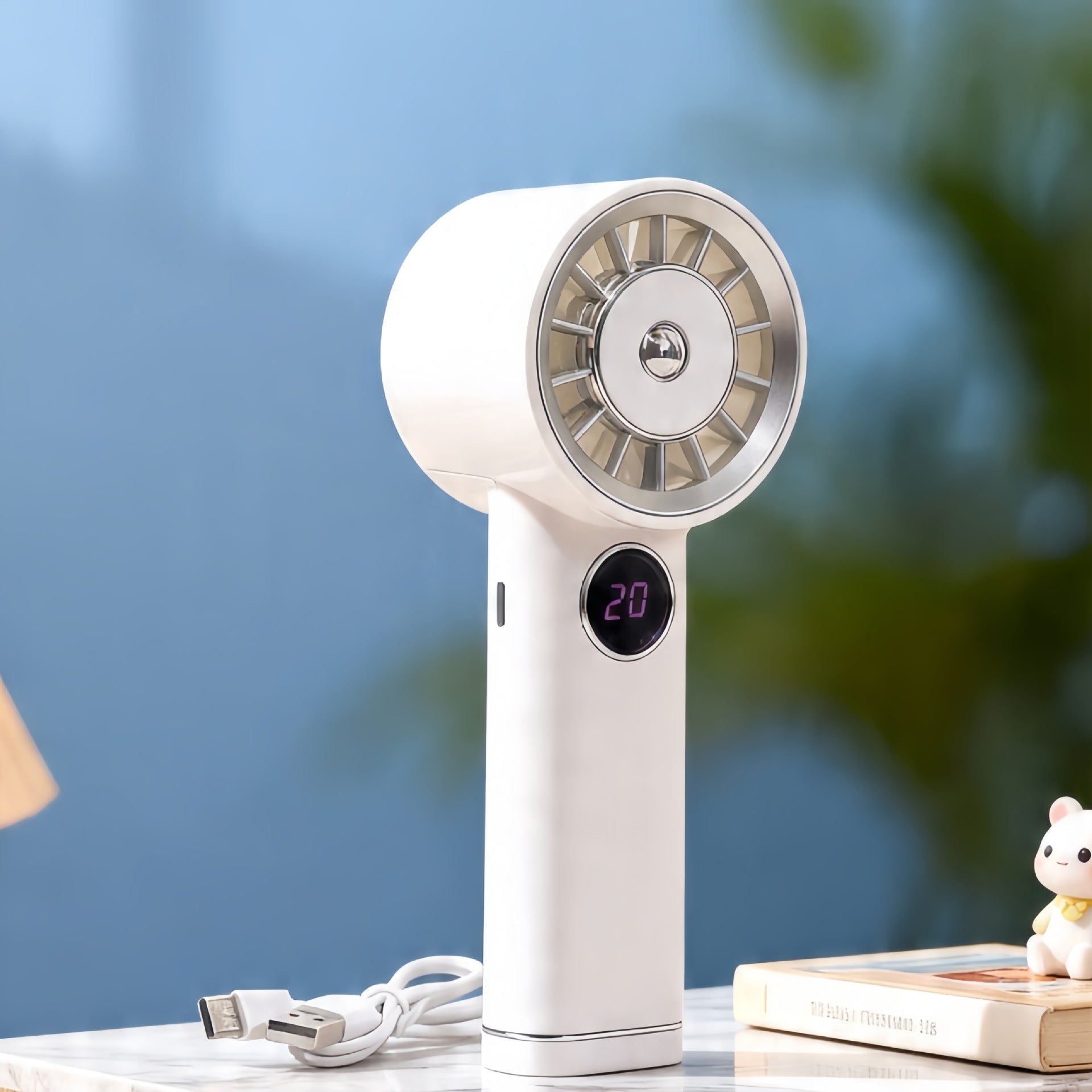 Portable USB Hand Fan with LCD Display Rechargeable Adjustable Speed Portable Cooling Fan