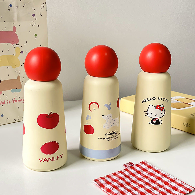 Ladies Plastic Water Bottle With Fruity Apple Motif Red Cap Ergonomic Design Compact Size