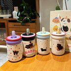 Women's Insulated Plastic Drinking Cup Double-Walled with Secure Flip Lid and Cat Design