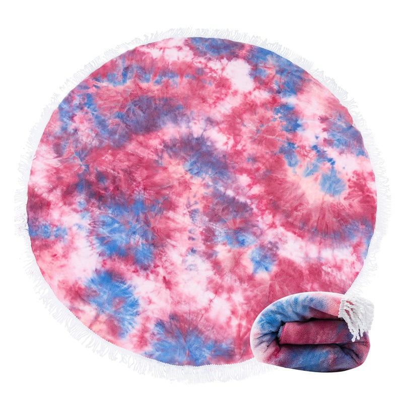 Brehn Ladies Round Beach Blanket With Fringes Soft Colorful Pattern Outdoor Picnic Mat