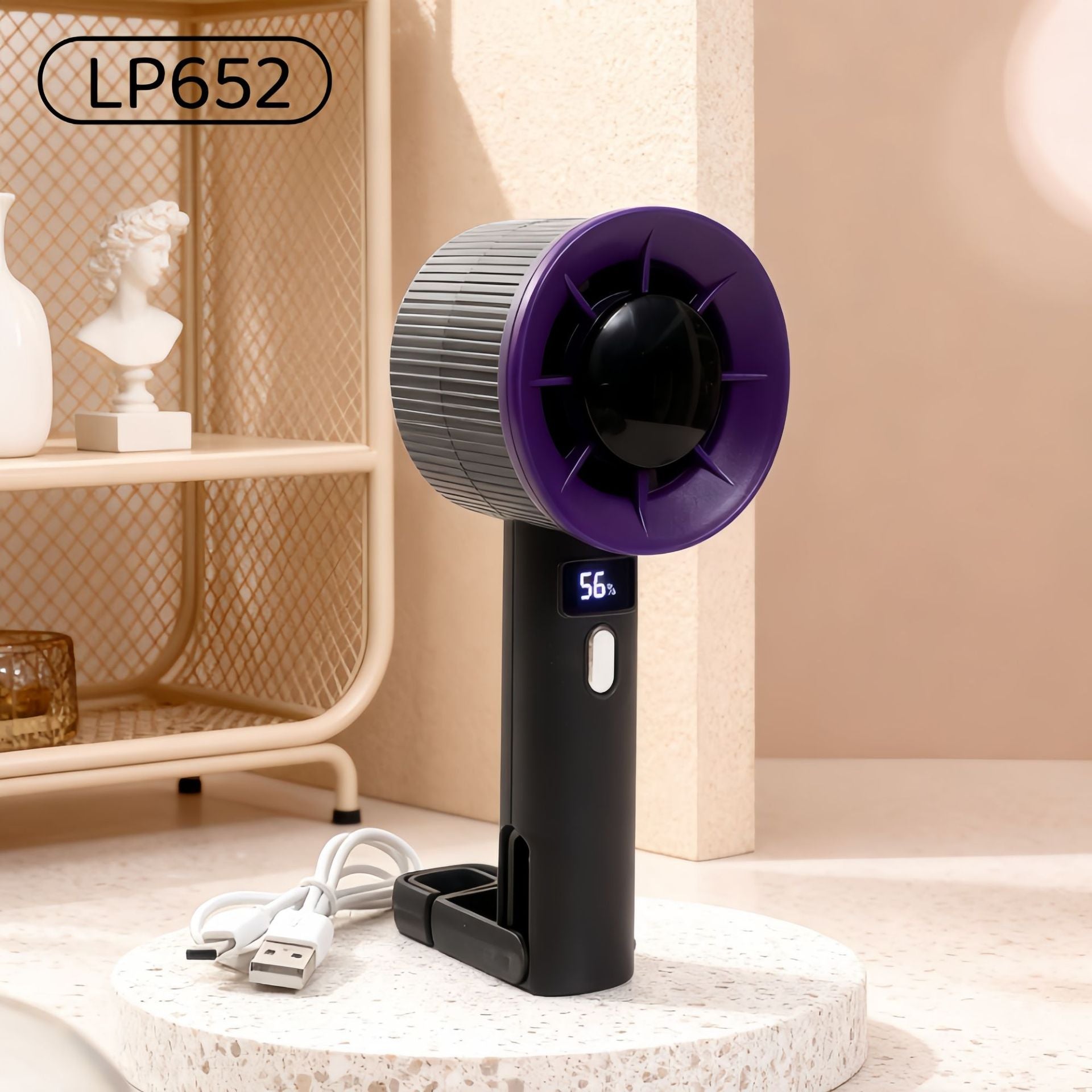 Portable Handheld Fan with Digital Display USB Rechargeable Quiet Cooling for Women