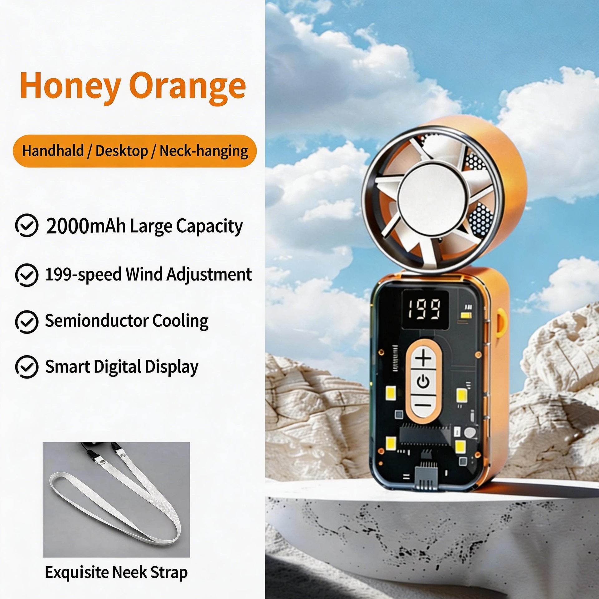 Portable Fan for Women 20100mAh Battery 199 Speed Levels Digital Display