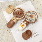 Women’s Portable Hand Fan Cute Bear Design Rechargeable LED Light Compact Handheld Fan